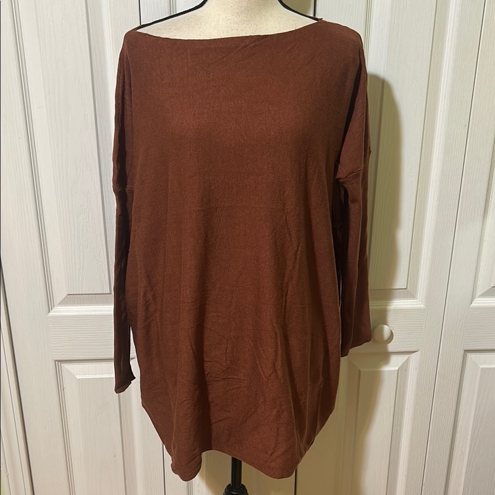 Miracle USA Women's Brown 3/4 Sleeve Oversized Top